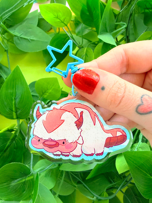 Flying Bison Charm - 2.5" Acrylic Glitter Epoxy Keychain