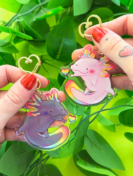 Rainbow Axolotl Charm - 2.5" Acrylic Epoxy Keychain