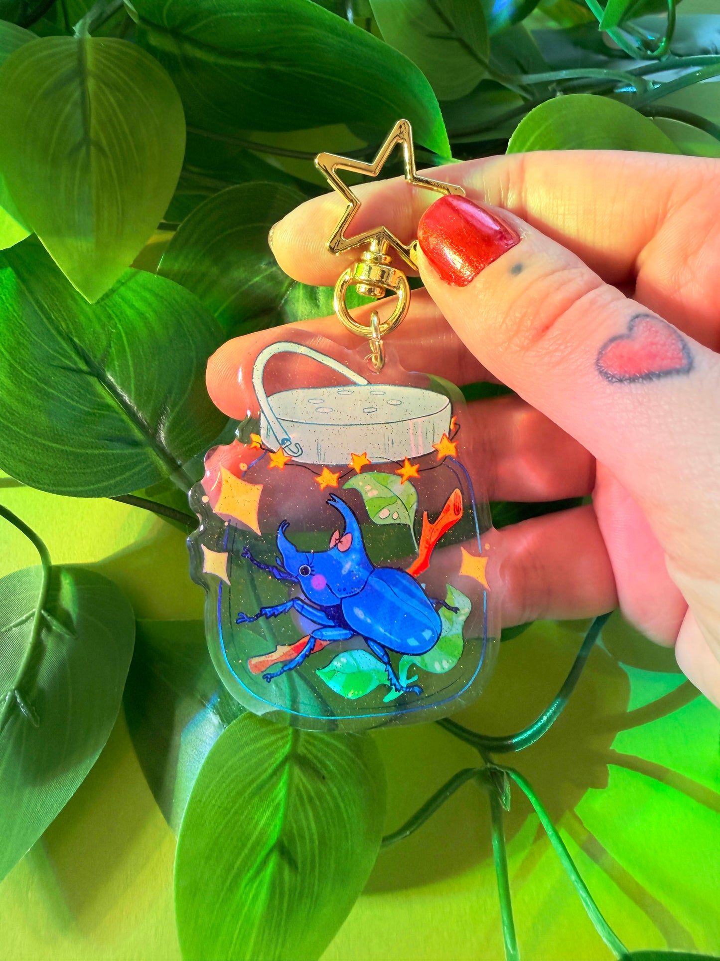 Lucky Beetle Charm - 2.5" Acrylic Glitter Epoxy Keychain