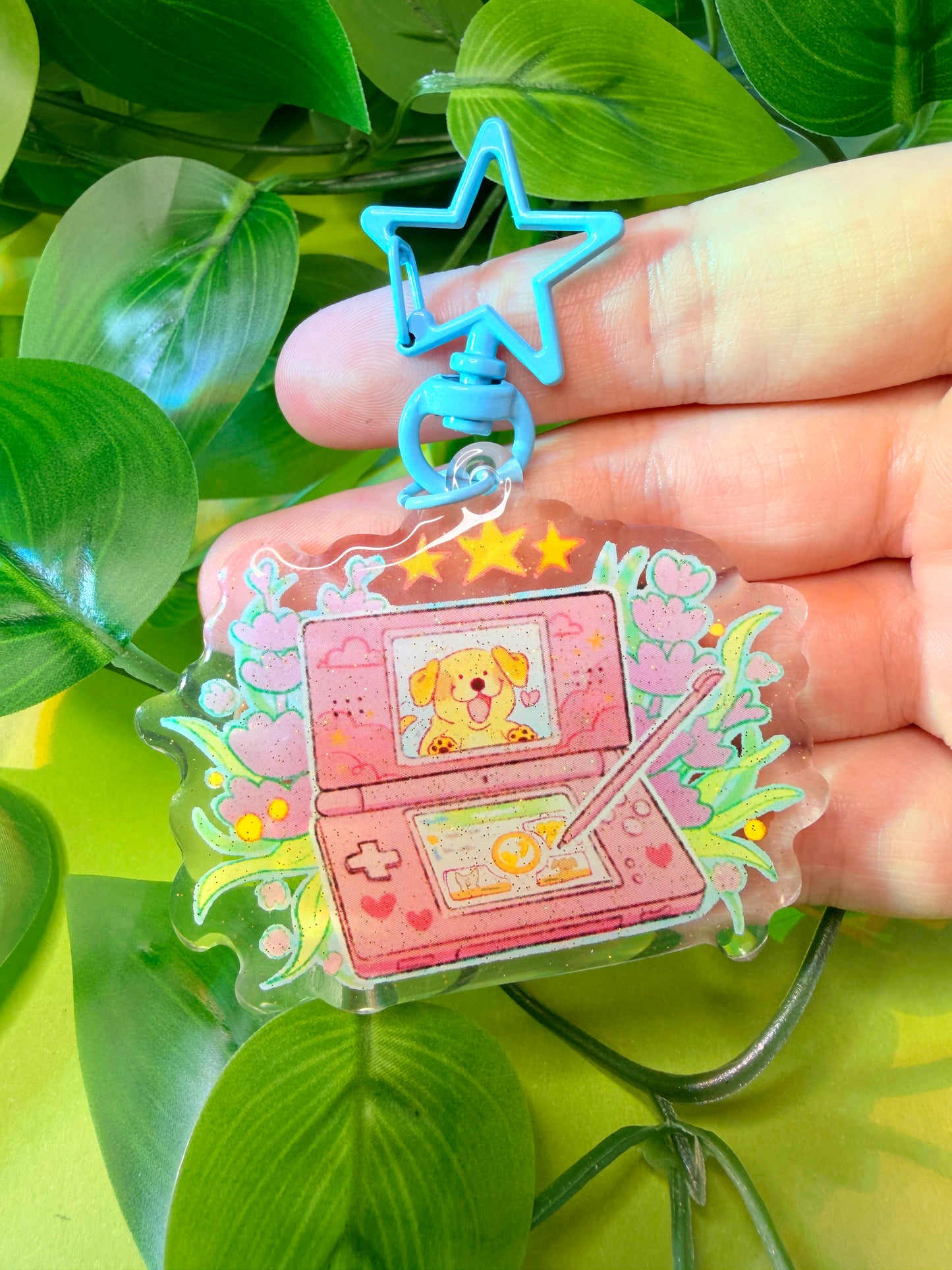 Nostalgic Dog Game  Charm - 2.5" Acrylic Glitter Epoxy Keychain
