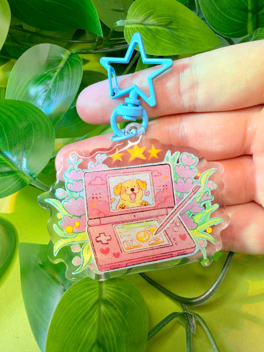 Nostalgic Dog Game  Charm - 2.5" Acrylic Glitter Epoxy Keychain