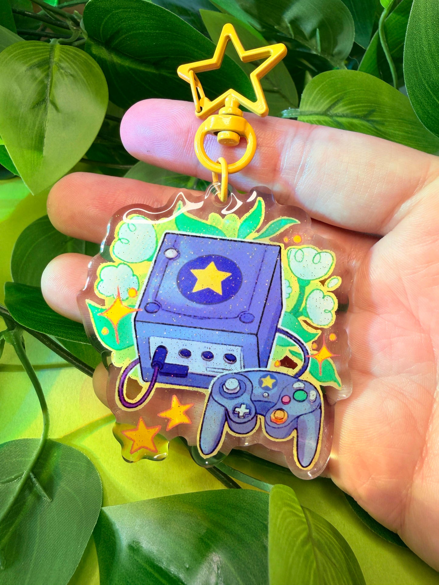 Video Game Box Charm - 2.5" Acrylic Glitter Epoxy Keychain