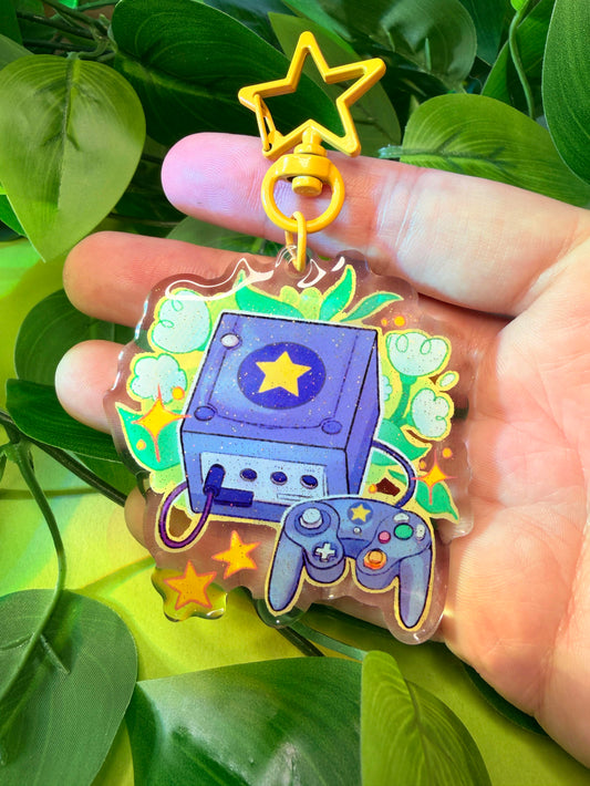 Video Game Box Charm - 2.5" Acrylic Glitter Epoxy Keychain