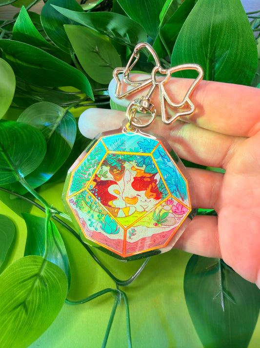 Kitty Terrarium Charm - 2.5" Acrylic Glitter Epoxy Keychain