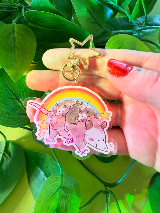 Possum Family Charm - 2.5" Acrylic Glitter Epoxy Keychain
