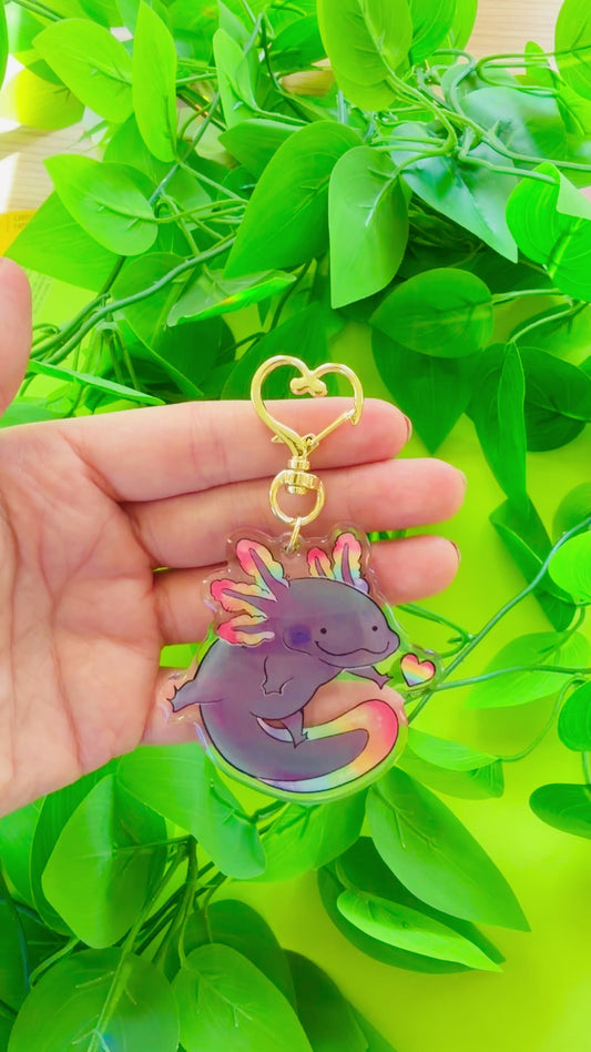 Rainbow Axolotl Charm - 2.5" Acrylic Epoxy Keychain