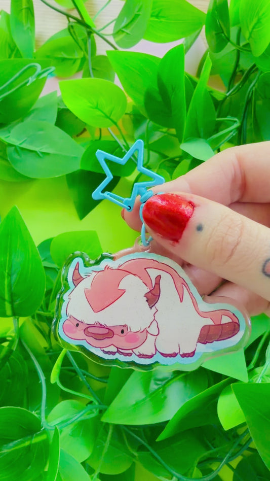 Flying Bison Charm - 2.5" Acrylic Glitter Epoxy Keychain