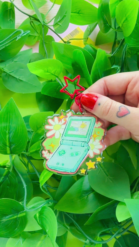 Nostalgic Handheld Game Console Charm - 2.5" Acrylic Epoxy Keychain