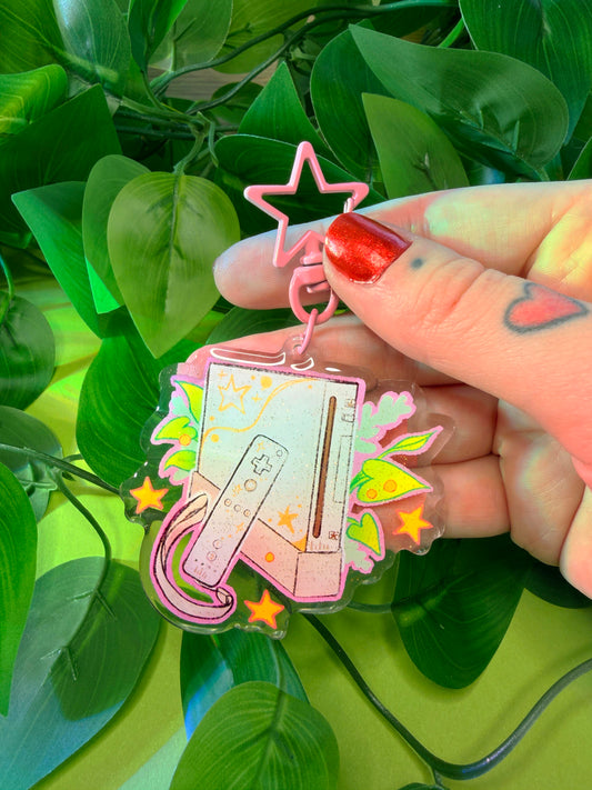 Family Game Console Charm - 2.5" Acrylic Glitter Epoxy Keychain